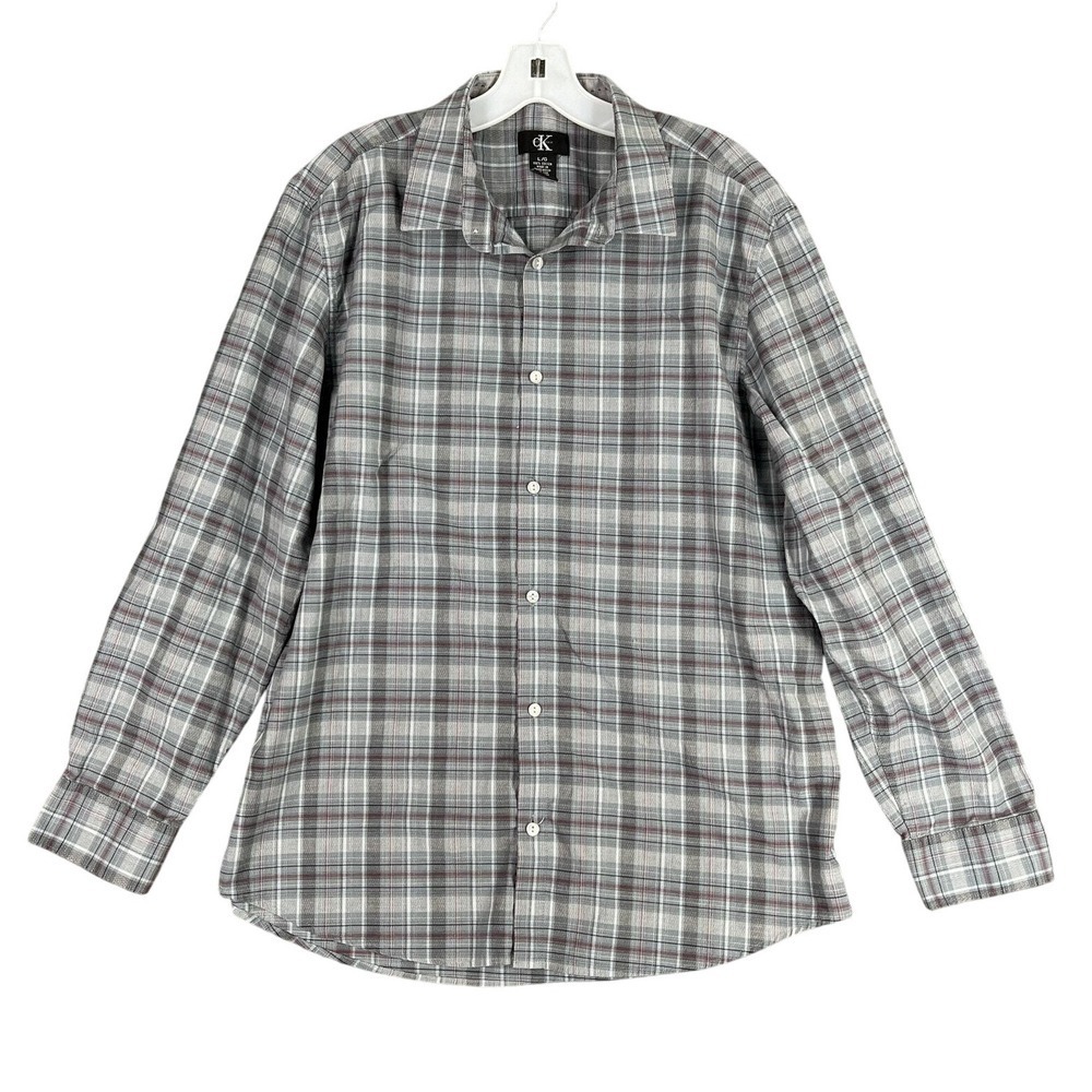 Calvin Klein Shirt Mens L Plaid‎ Button Down Classic Fit Modern Business Casual